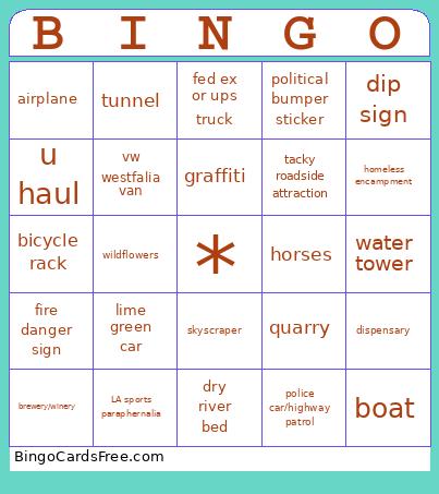 CA Roadtrip Bingo