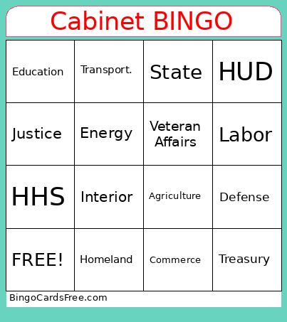 Cabinet Bingo Card