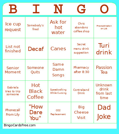 Cafe Bingo Card 2