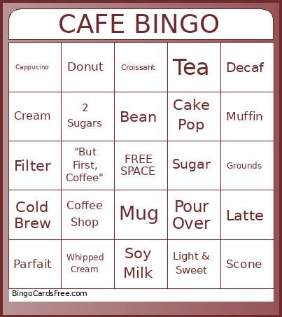 CAFE Bingo Card