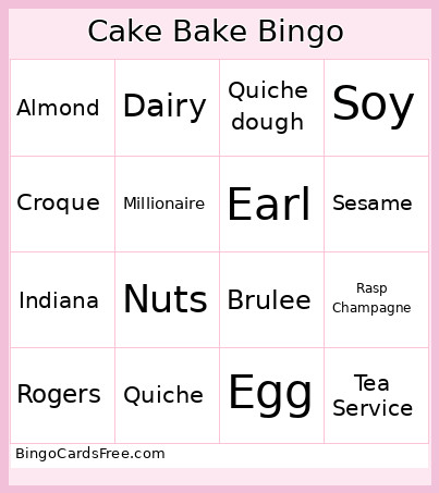 Cake Bake Bingo Card