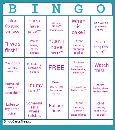 Cake & Chaos: Parent Bingo Card