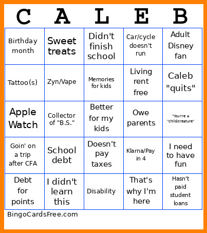 CALEB Bingo Card