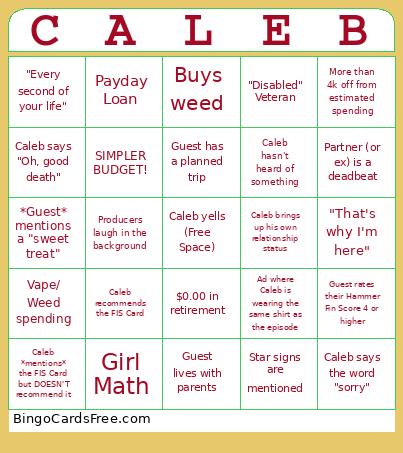CALEB HAMMER BINGO