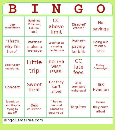 Caleb Hammer Financial Audit Bingo Card