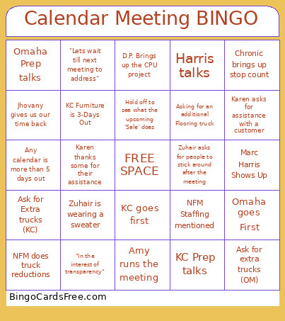Calendar Meeting Bingo Card