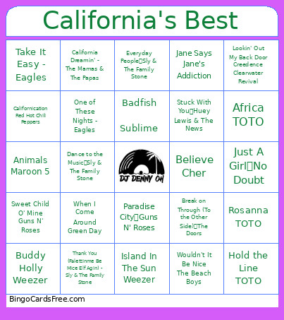 California's Best Bingo Card