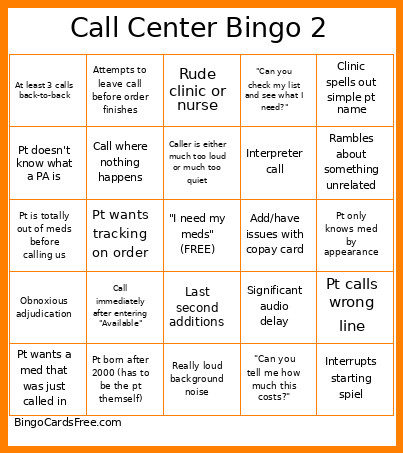 Call Center 2 Bingo Card