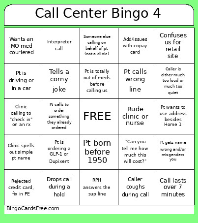 Call Center 4 Bingo Card