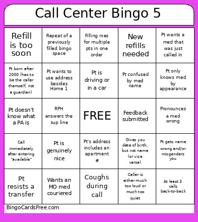 Call Center 5 Bingo Card