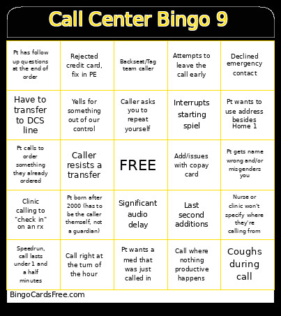Call Center 9 Bingo Card