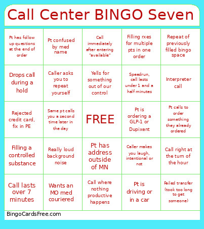 Call Center Seven Bingo Card