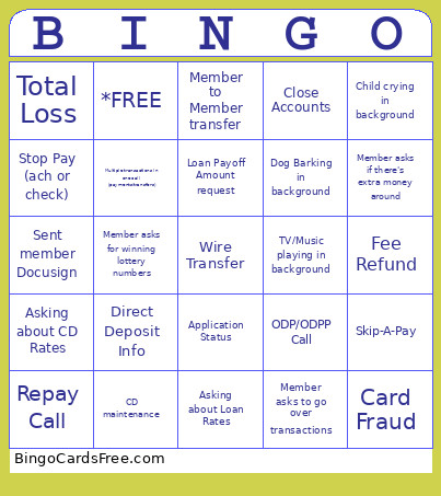 Call Center Calls Bingo Card
