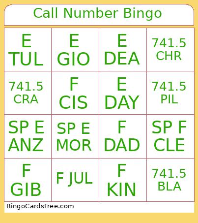 Call Number Bingo Card