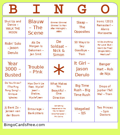 Call Sheet Bingo Card