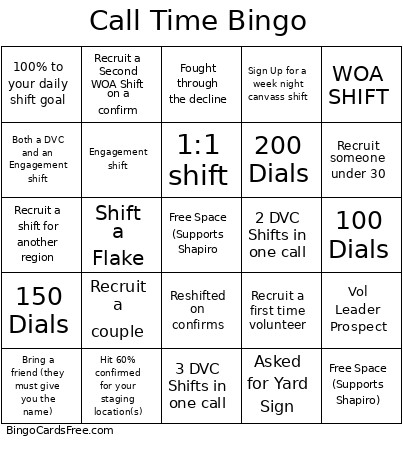 Call Time Bingo Card
