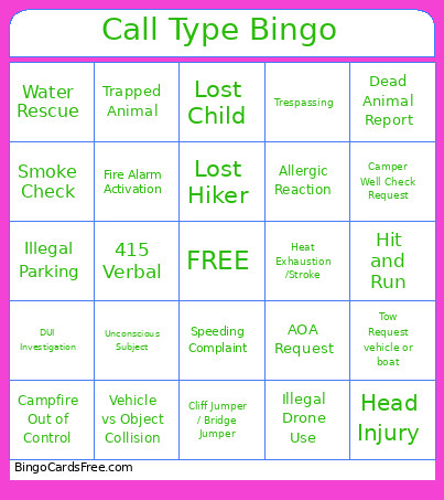Call Type Bingo Card