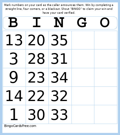 Caller For 35 Items Bingo Card