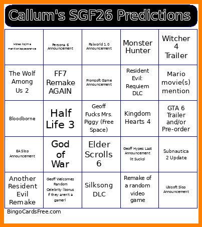 Callum's SGF26 Predictions Bingo Card