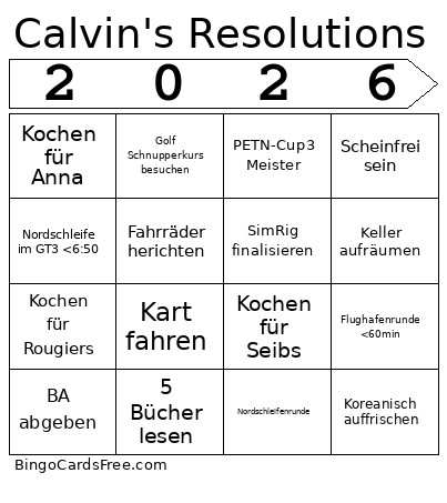 Calvin Resolutions Bingo Card