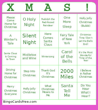 Camberley Christmas Music Bingo Card