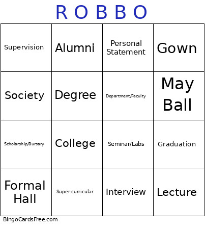 Cambridge University Bingo Card