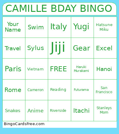 Camille Bday Bingo Card