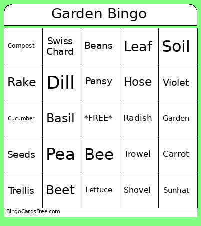 Camp Garden Bingo Card