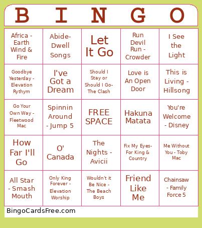 Camp Music Bingo