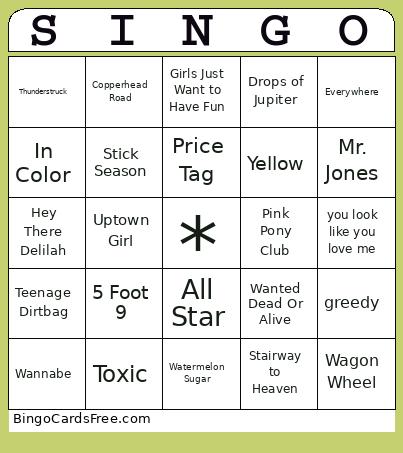 Camp Singo Bingo Card