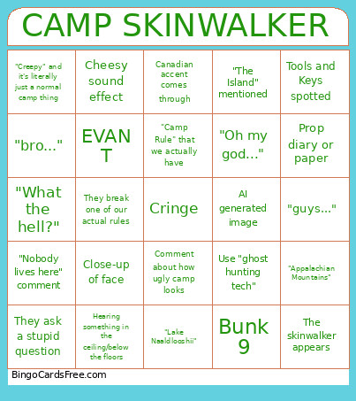 Camp Skinwalker Movie Night Bingo Card