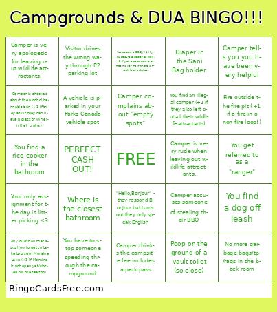 Campgrounds & DUA BINGO!!!!!