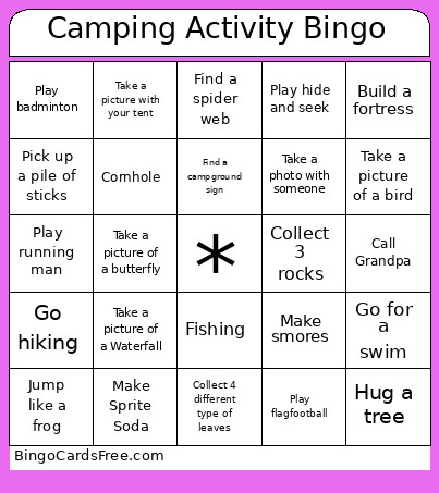 Camping Activity Bingo Card