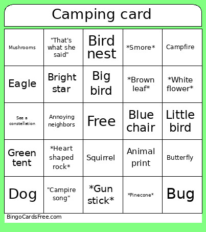 Camping Bingo Card