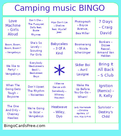 Camping Music Bingo Card