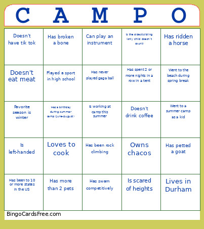 Campo Bingo Card