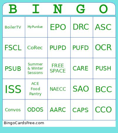 Campus Resources Bingo Card