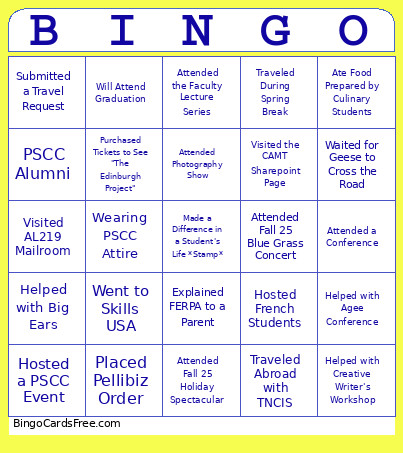 CAMT Bingo Card