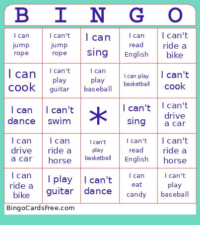Can Can't Bingo Card