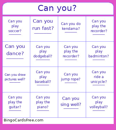 Can You 2 Bingo Card