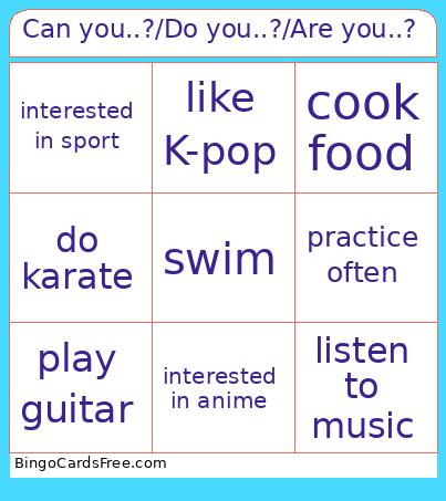 Can you..?/Do you..?/Are you..? Bingo