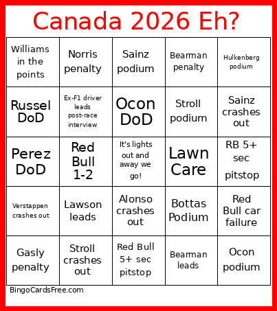 Canada 2026 Eh? Bingo Card