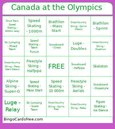 Canada At The Olympics Bingo Card