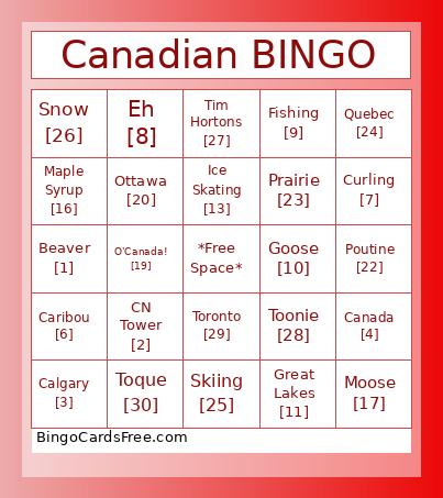 Canada Day Final Bingo