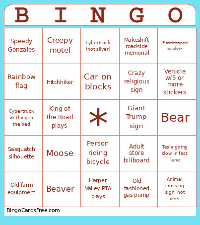 Canada Roadtrip Bingo Card