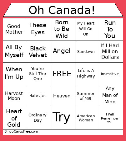 Canadian Bingo Card
