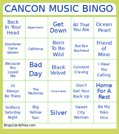 CANCON MUSIC Bingo Card