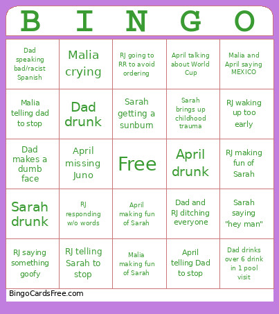Cancun Vacation Bingo Card