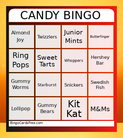 Candy Bingo Card