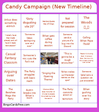 Candy Campaign (New Timeline) Bingo Card